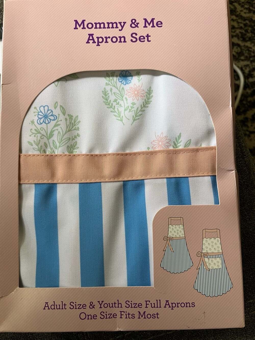 Mommy & Me Apron Set with Floral and Striped Patterns
